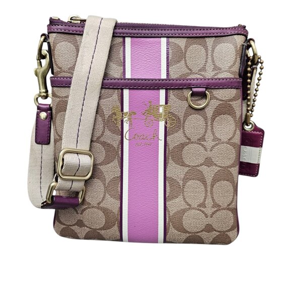 Coach Heritage Stripe Swingpack Monogram Signature Purple Crossbody Bag - Picture 1 of 10